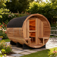 6 Person Indoor/Outdoor Barrel Sauna with Front Porch, Patchwork Red Cedar, 6000W ETL-Certified Heater
