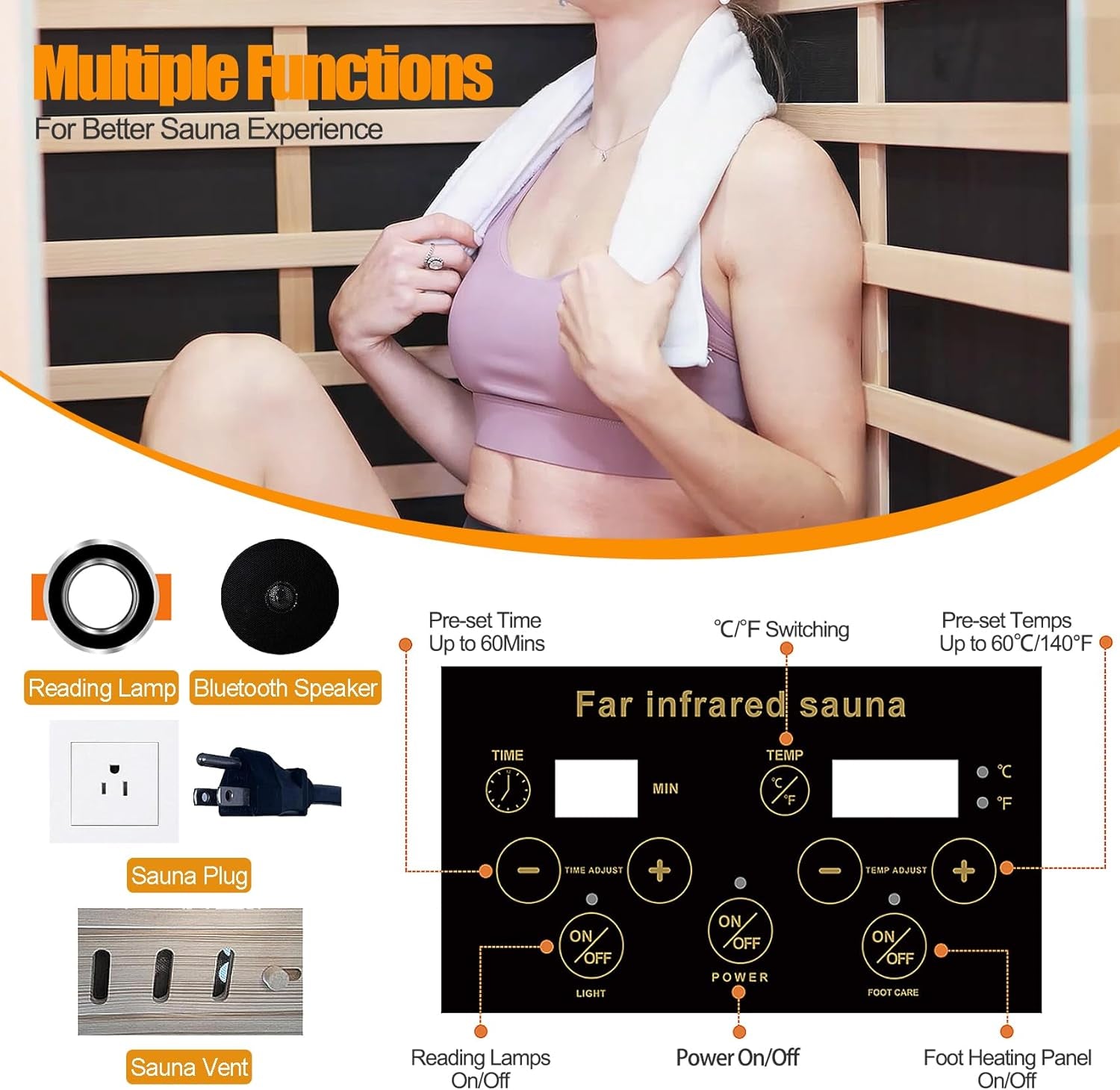1 Person Far Infrared Sauna – Canadian Hemlock Wood, 1290W Low EMF Home Sauna with Bluetooth Speakers & Reading Lamp