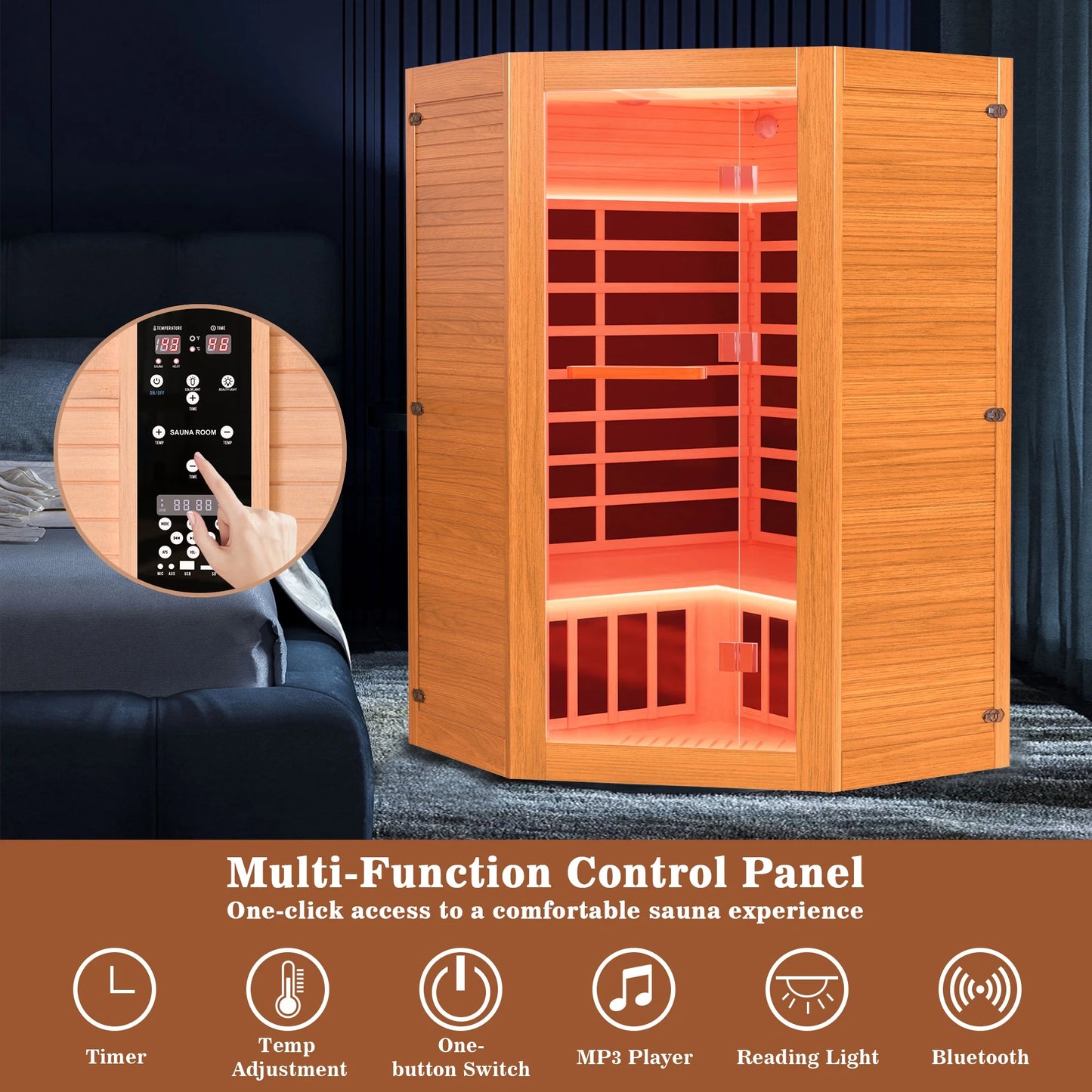 2–3 Person Infrared Sauna – 2180W Home Spa with LED Lights, Red Light & Bluetooth