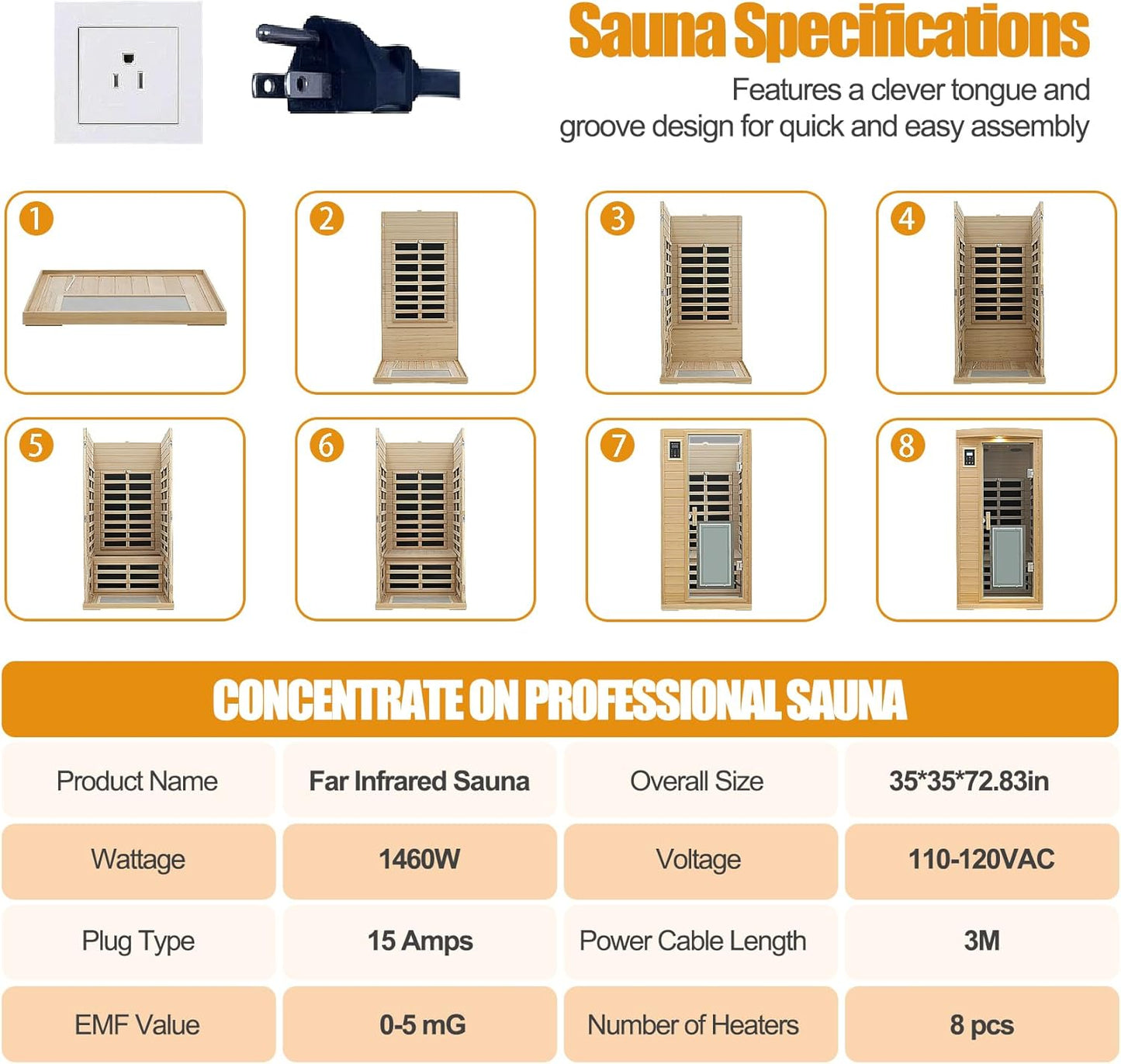 1-Person Far Infrared Sauna – Low EMF 1460W Indoor Home Spa with Dual Controls