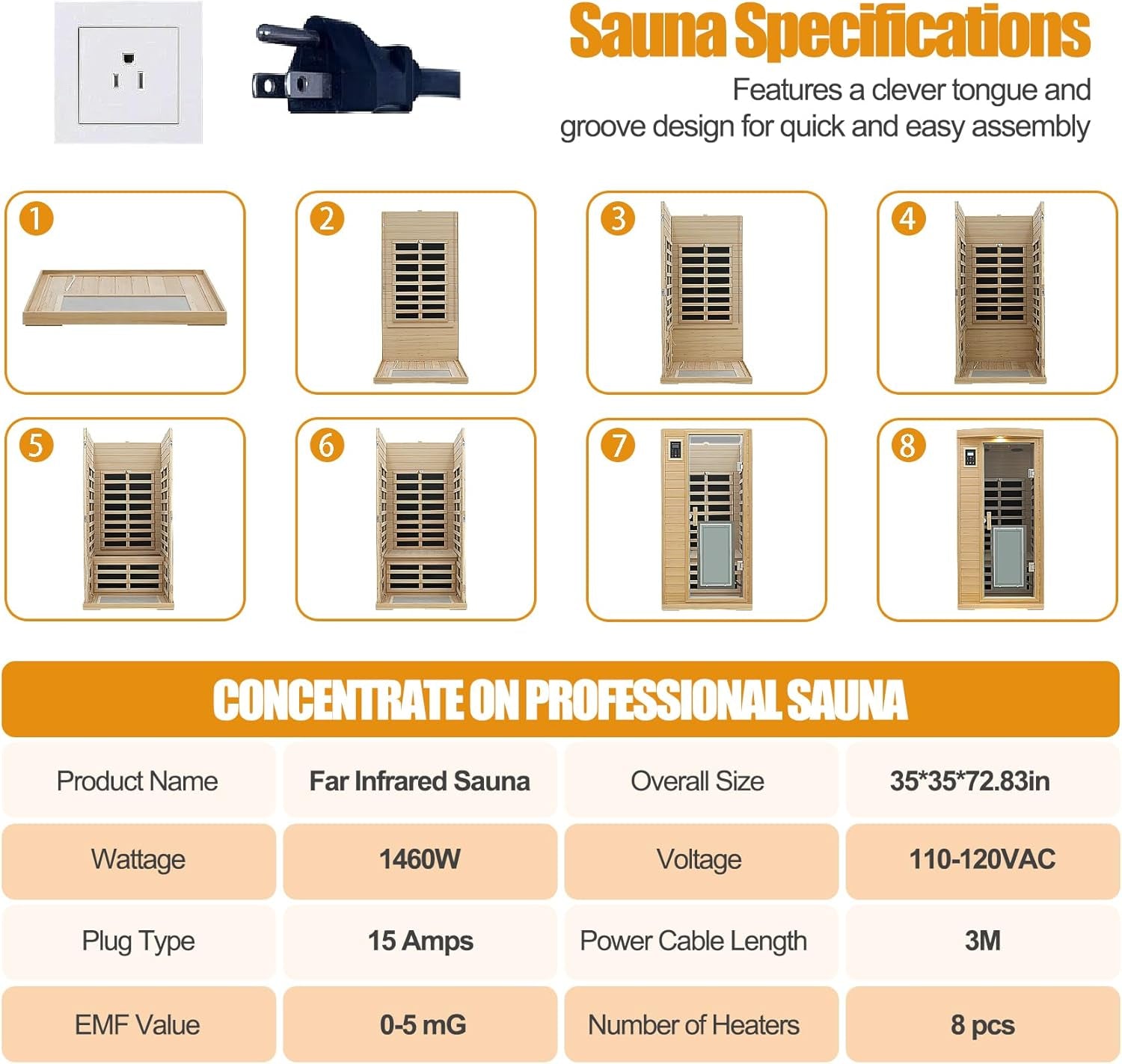1-Person Far Infrared Sauna – Low EMF 1460W Indoor Home Spa with Dual Controls