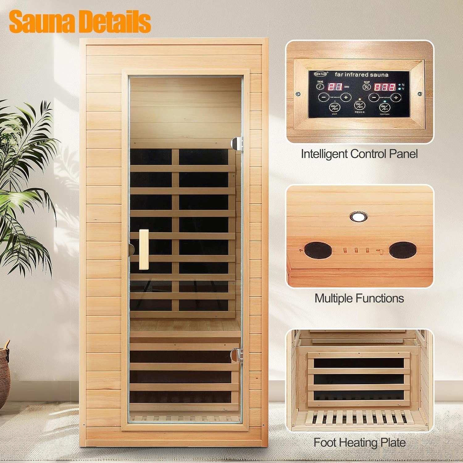 1 Person Far Infrared Sauna – Canadian Hemlock Wood, 1290W Low EMF Home Sauna with Bluetooth Speakers & Reading Lamp