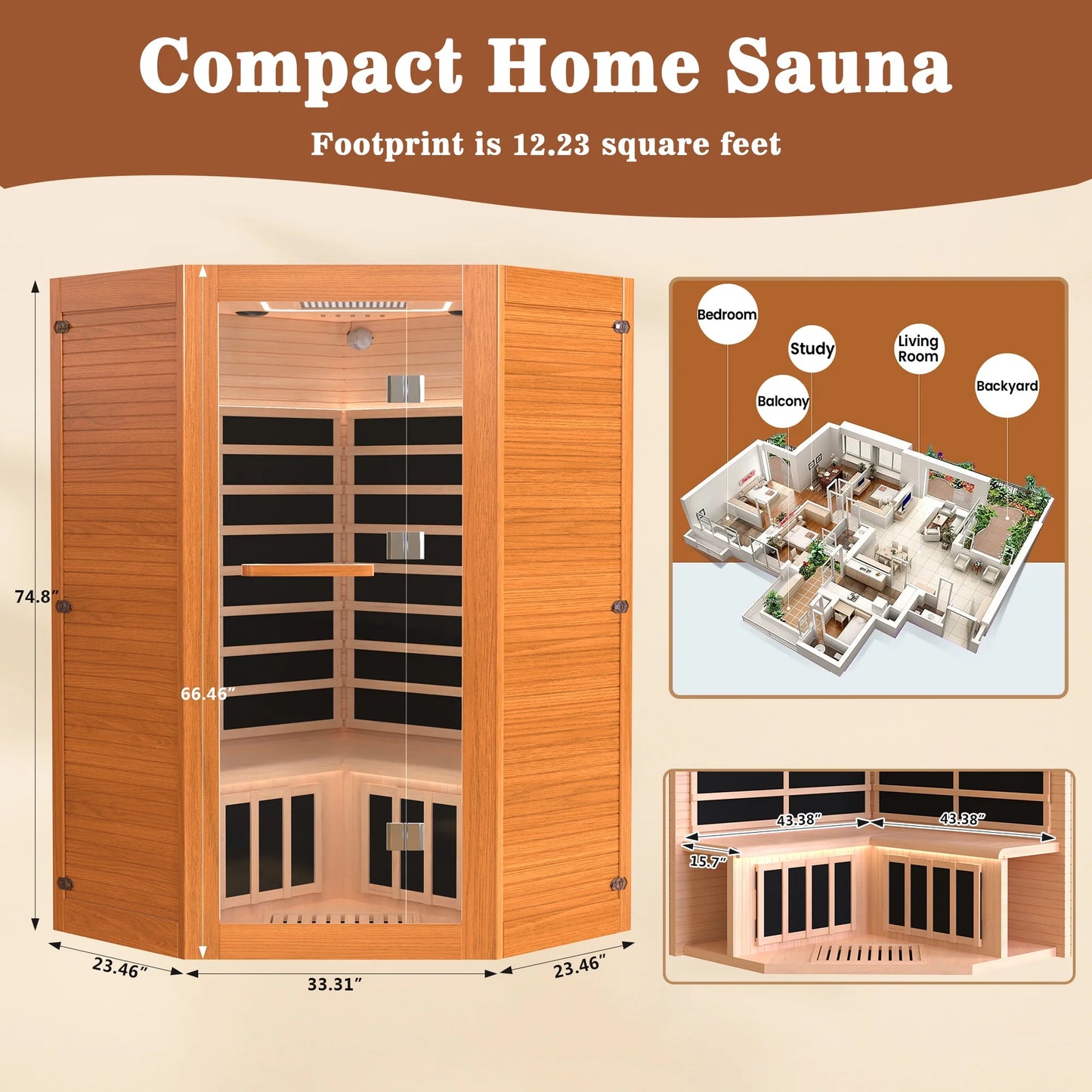 2–3 Person Infrared Sauna – 2180W Home Spa with LED Lights, Red Light & Bluetooth