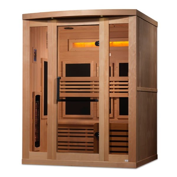 Golden Designs 3-Person Full Spectrum PureTech™ Near Zero EMF FAR Infrared Sauna with Himalayan Salt Bar & Canadian Hemlock