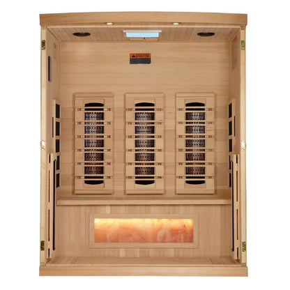 Golden Designs "Reserve Edition" 3-Person Full Spectrum PureTech™ Near Zero EMF Infrared Sauna with Himalayan Salt Bar