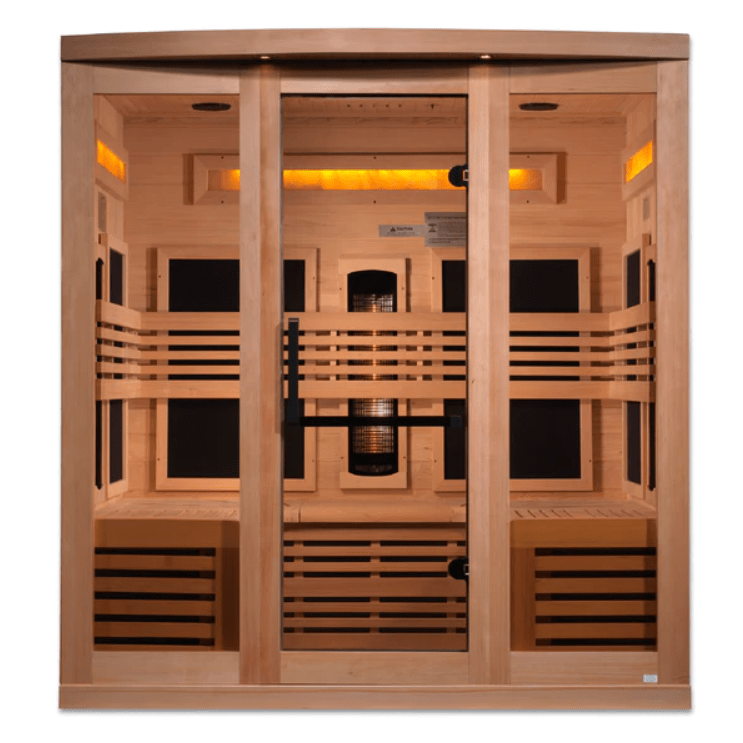 Golden Designs "Reserve Edition" 6-Person Full Spectrum PureTech™ Near Zero EMF FAR Infrared Sauna with Himalayan Salt Bar & Canadian Hemlock