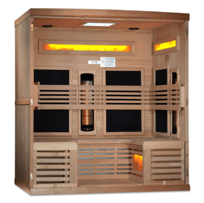 Golden Designs "Reserve Edition" 6-Person Full Spectrum PureTech™ Near Zero EMF FAR Infrared Sauna with Himalayan Salt Bar & Canadian Hemlock
