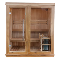 Traditional Home Sauna Built for Daily Wellness, 6.0kW Harvia Heater, Double Bench Design, 4-Person Capacity