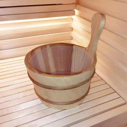 SaunaLife Wooden 1-Gallon Sauna Bucket, Wood Ladle, Thermometer, Hygrometer, Black